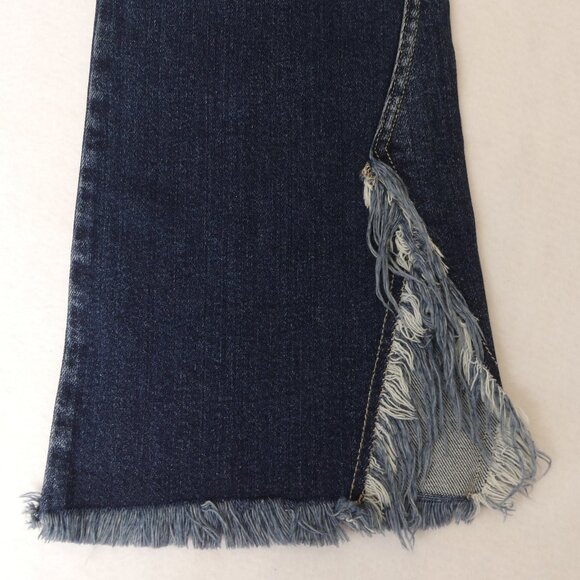 KanCan 7/27 Kimmie High Rise Split Frayed Hem Flare Blue Jeans - Picture 6 of 11